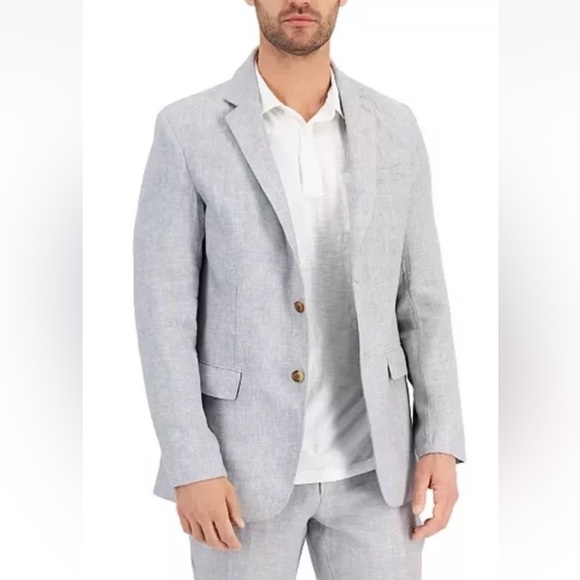 DKNY Gray Linen Herringbone Blazer Suit Jacket Sport Coat Mens Size 42L - Picture 1 of 5